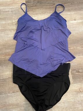 Soma Blue Ruffled Tankini with Black Bottoms